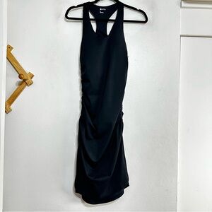 Zella Black Racerback Side Ruched Midi Dress, Small